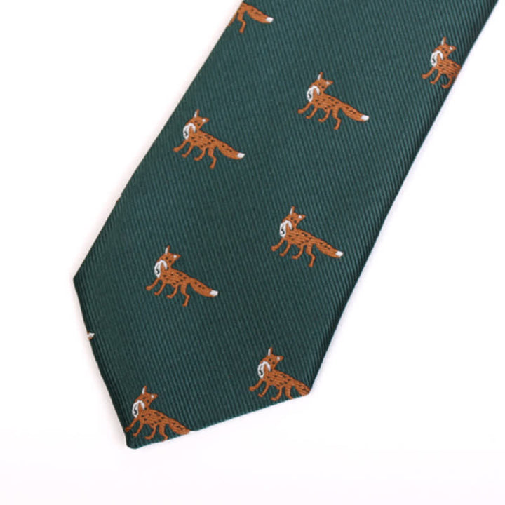 Cravate pour homme vert foncé à motifs de petits renards