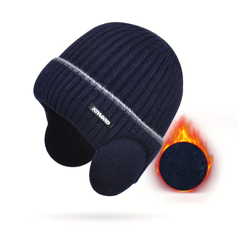 Bonnet unisexe en tricot épais et élastique avec cache-oreilles de couleur unie