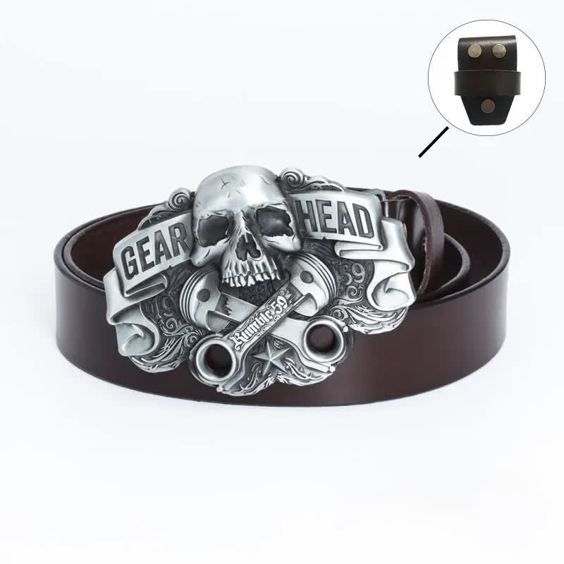 Ceinture en cuir punk fantaisie pour homme avec tête de mort