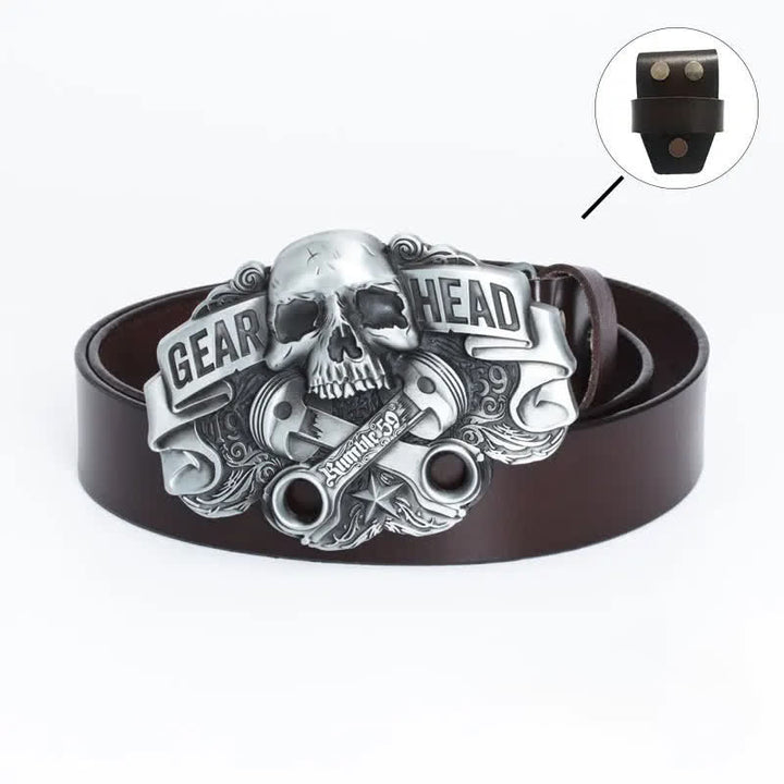 Ceinture en cuir punk fantaisie pour homme avec tête de mort