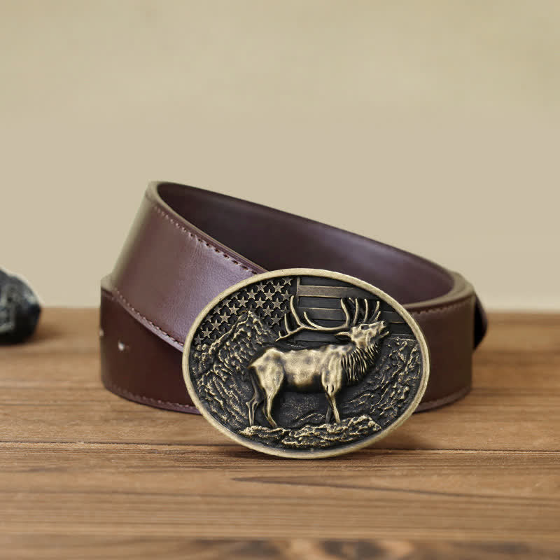 Ceinture en cuir à boucle pour homme avec drapeau américain et élan