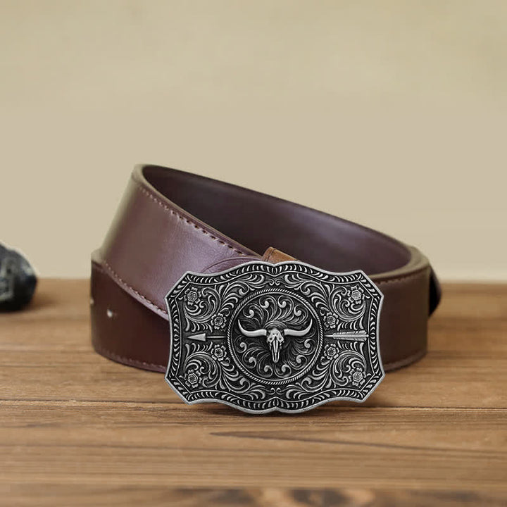 Ceinture en cuir à boucle en forme de flèche de taureau à longue corne pour homme