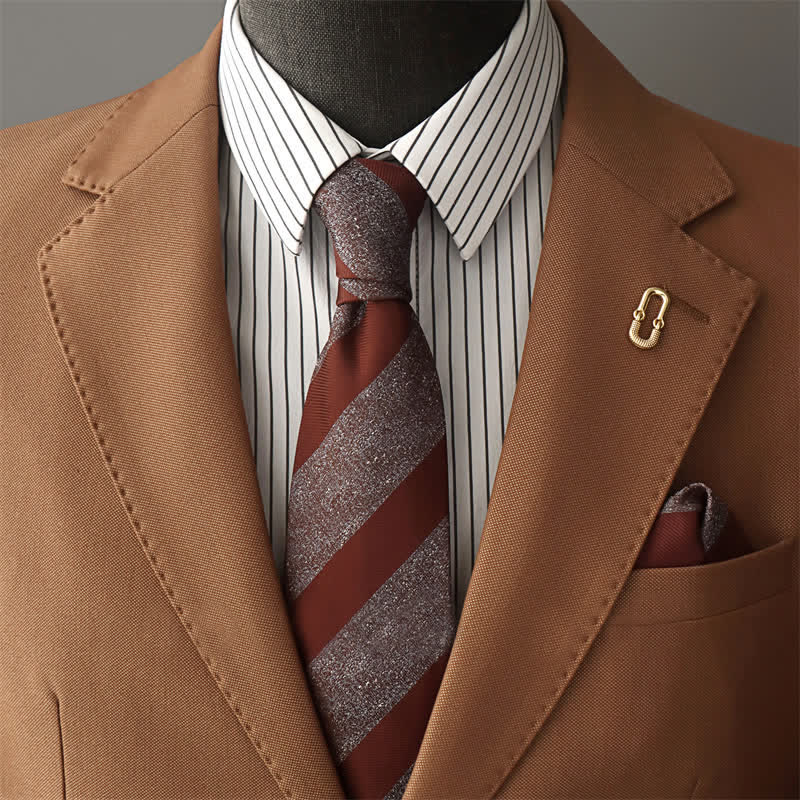 Cravate à rayures en bloc marron et gris pour homme - Marron et gris - image 0