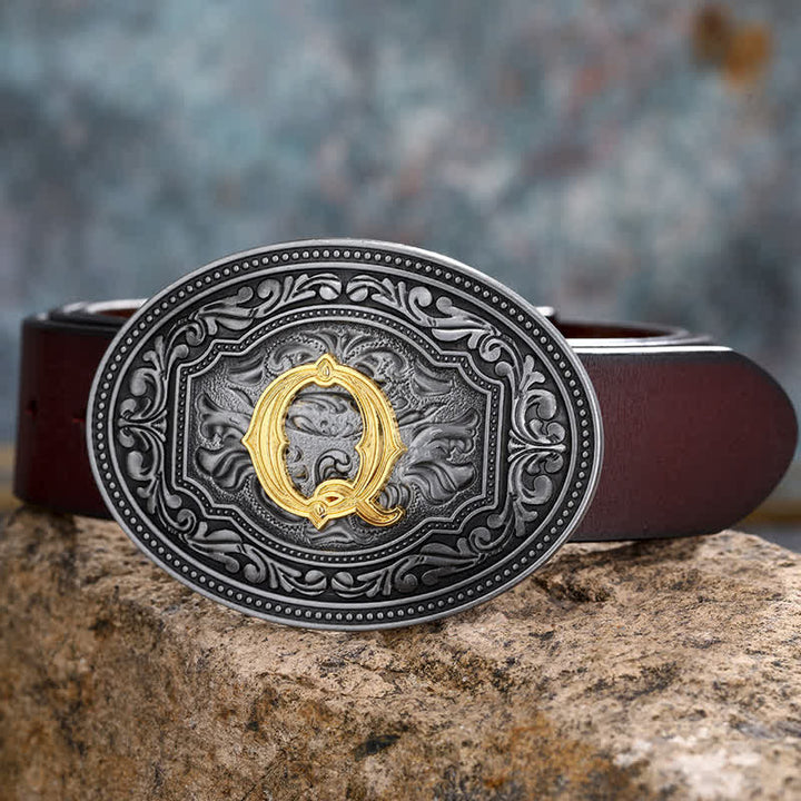 Ceinture en cuir unisexe style hip-hop avec boucle en relief et initiales