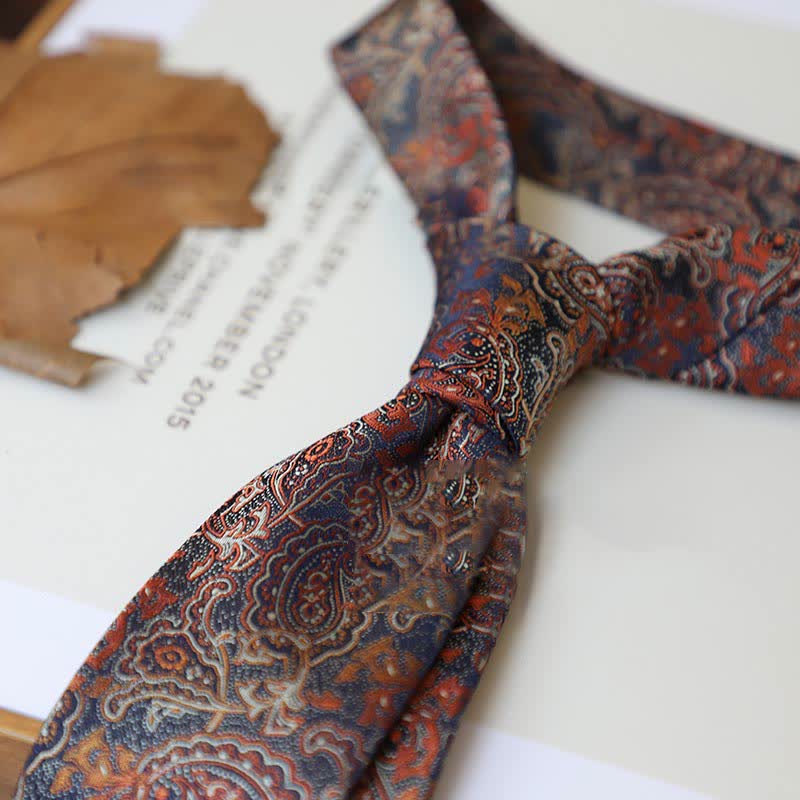 Cravate à rayures pour homme, série couleurs café, motif cachemire