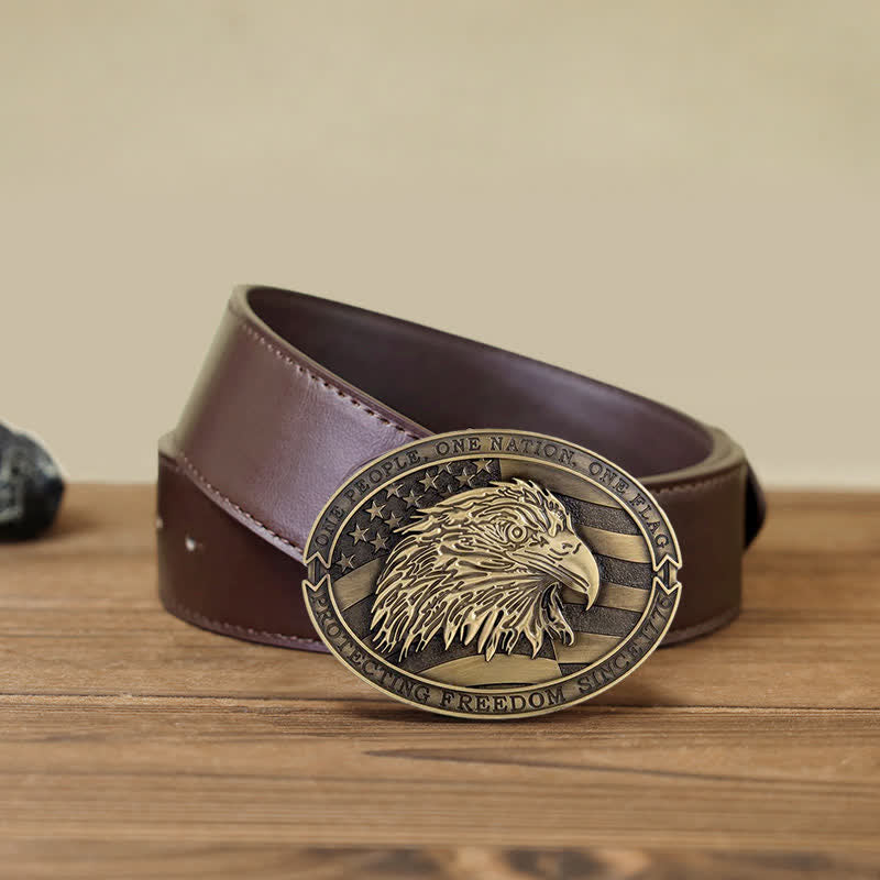 Ceinture en cuir à boucle patriotique pour homme avec drapeau américain et aigle à tête blanche