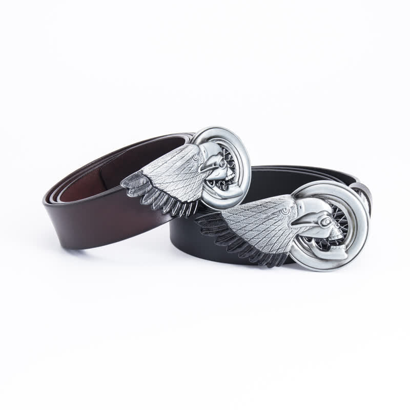 Ceinture en cuir gothique pour homme avec tête de mort et aigle