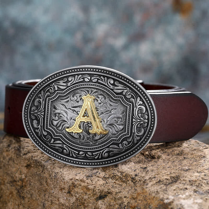 Ceinture en cuir unisexe style hip-hop avec boucle en relief et initiales