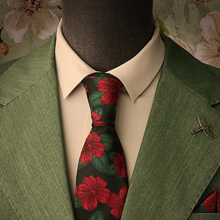 Cravate pour homme à motif de fleurs d'azalée enflammées 