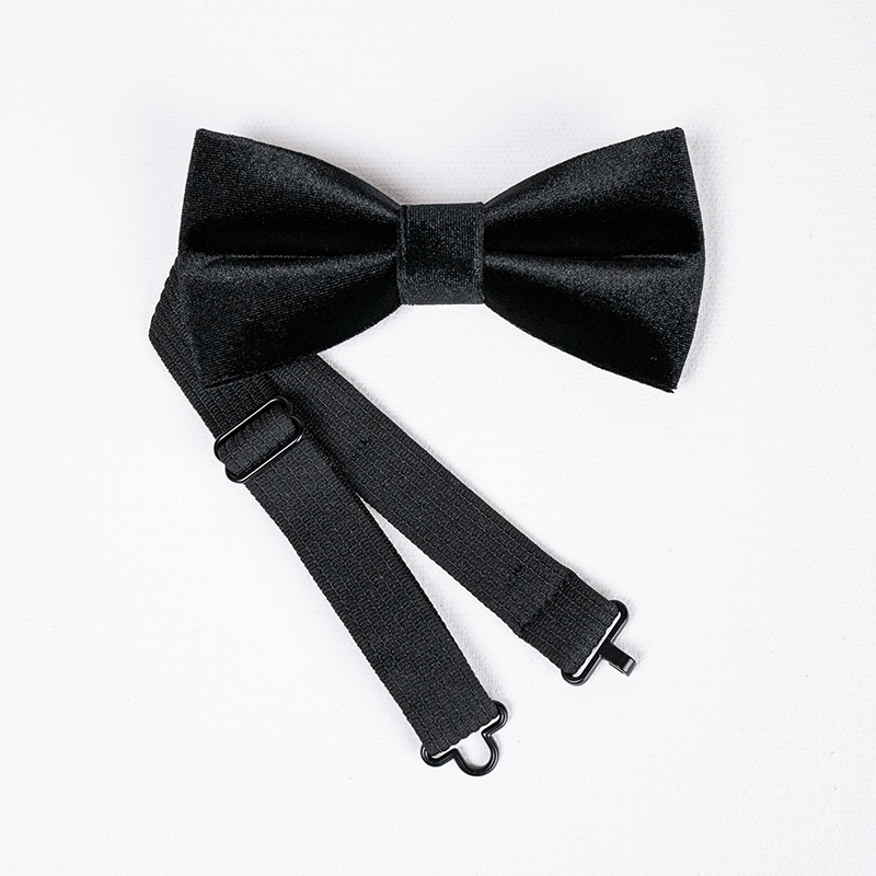 Nœud papillon en velours noir uni pour homme en obsidienne