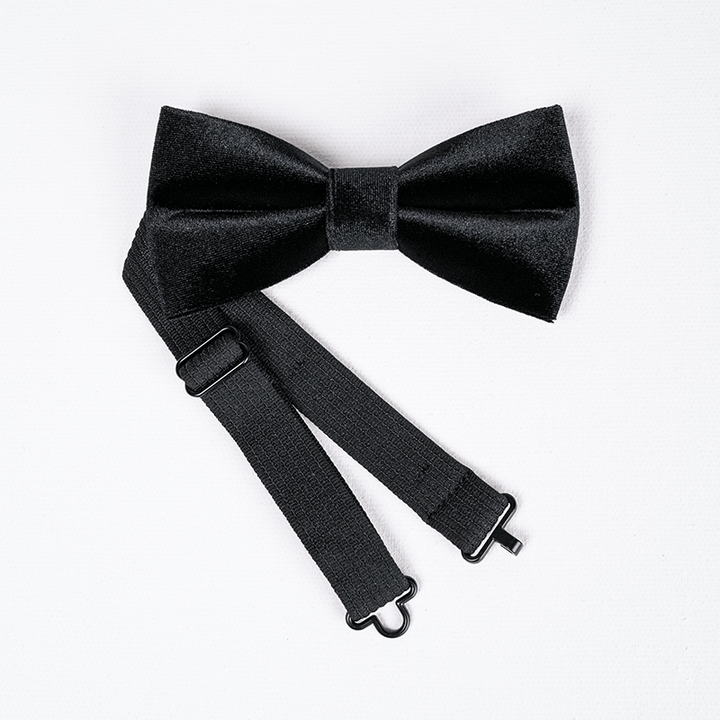 Nœud papillon en velours noir uni pour homme en obsidienne