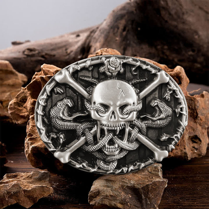 Ceinture en cuir à boucle serpent gothique pour homme avec tête de mort et croix