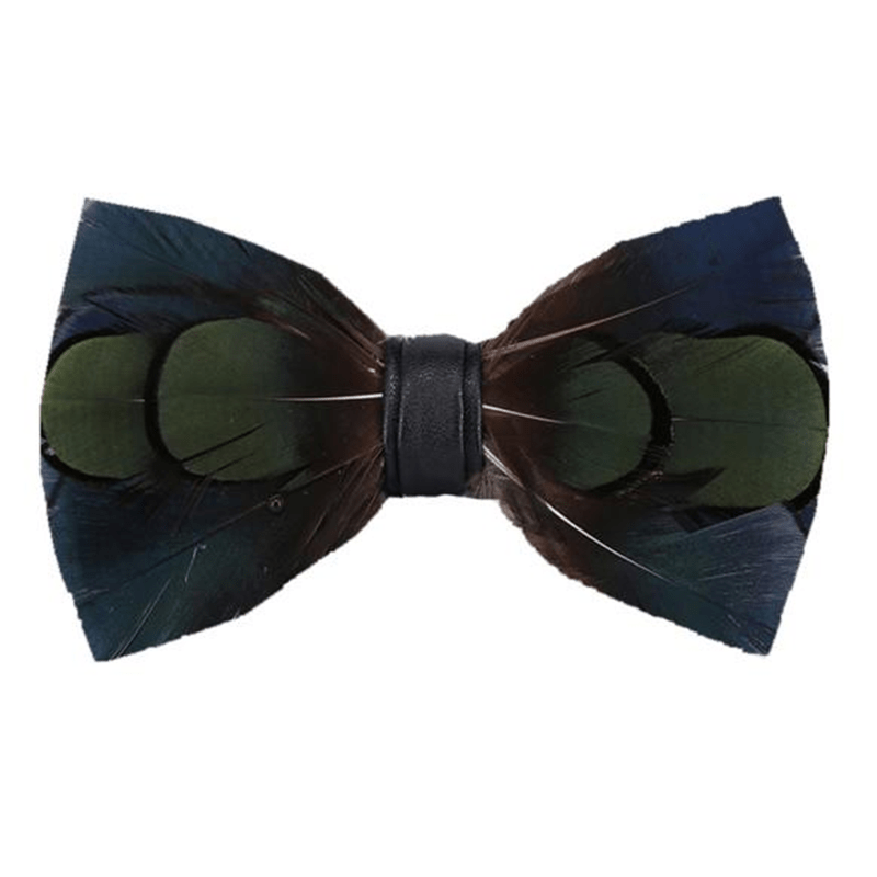 Nœud papillon Regal en plumes bleu foncé et vertes avec épingle à revers - Bleu foncé et vert - image 0