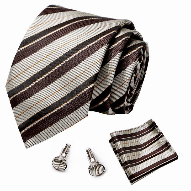 Ensemble de 3 cravates rayées champagne et café pour homme