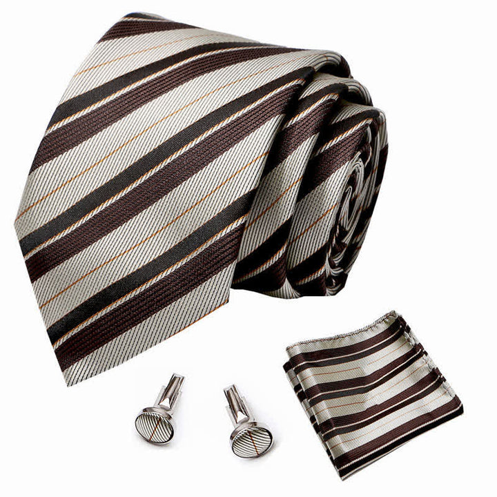 Ensemble de 3 cravates rayées champagne et café pour homme