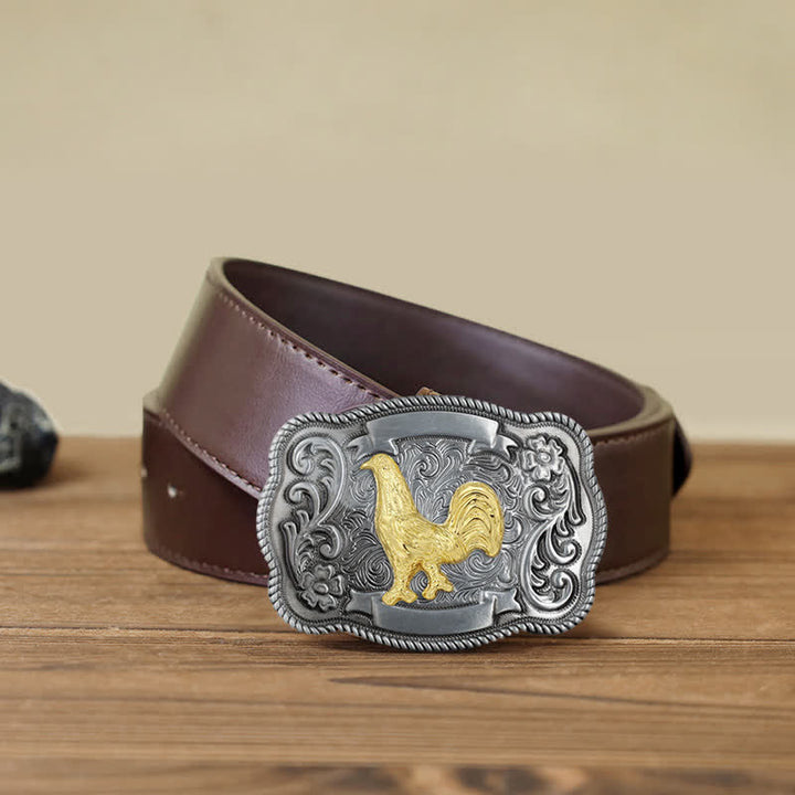 Ceinture en cuir à boucle animalière sculptée en or pour homme - Coq - Ceinture en PU marron (40) - image 50