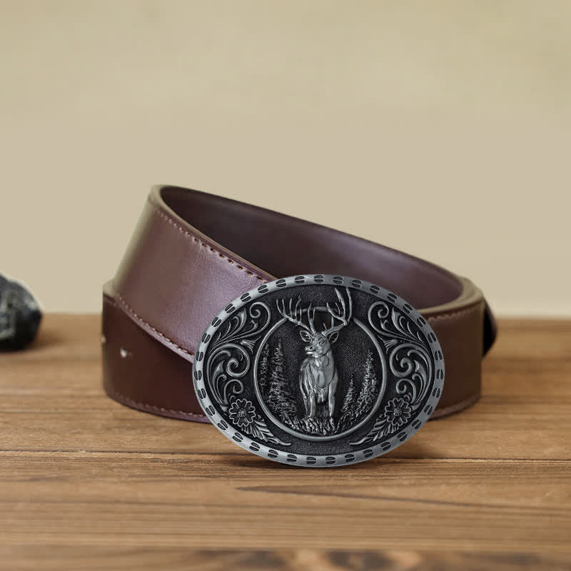 Ceinture en cuir à boucle drapeau américain pour homme avec motif de chasseur de cerfs