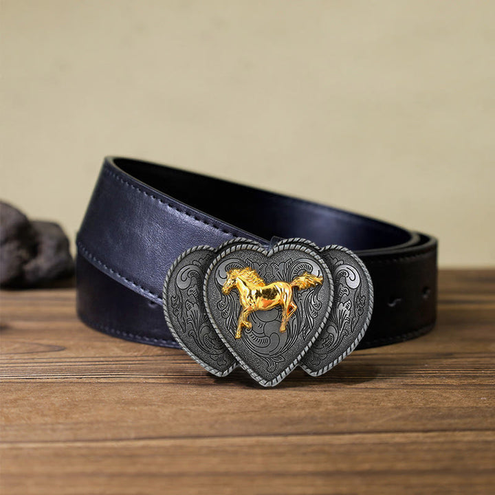 Ceinture en cuir à boucle triple en forme de cœur pour homme