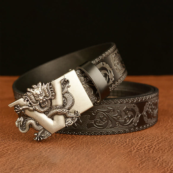 Ceinture en cuir avec motif dragon en relief et lettre V pour homme
