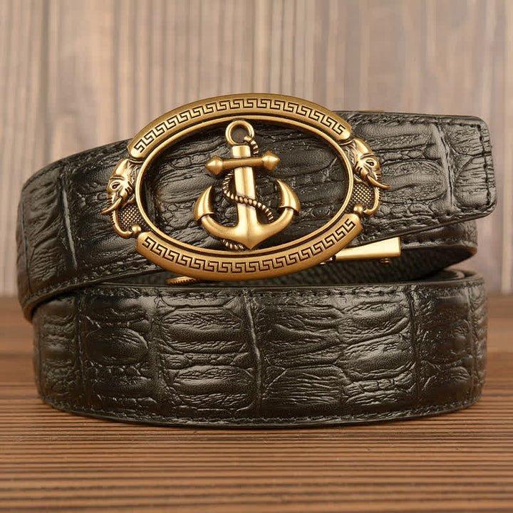 Ceinture en cuir gaufré crocodile pour homme, motif ancre nautique