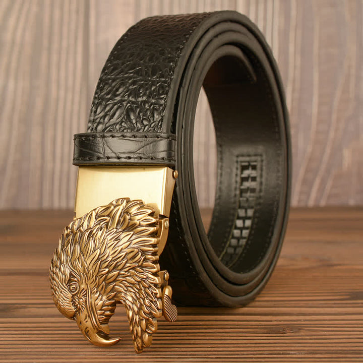 Ceinture en cuir gaufré crocodile tête d'aigle pour homme