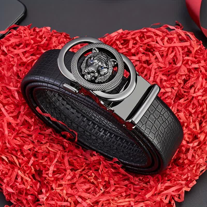 Ceinture en cuir à boucle tête de léopard motif serpent pour homme