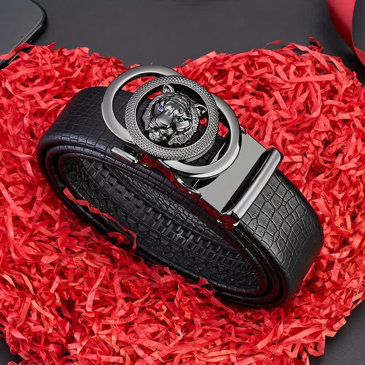 Ceinture en cuir à boucle tête de léopard motif serpent pour homme