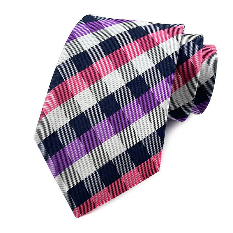 Costume de smoking slim pour homme avec cravate à carreaux - Violet et rose - image 11