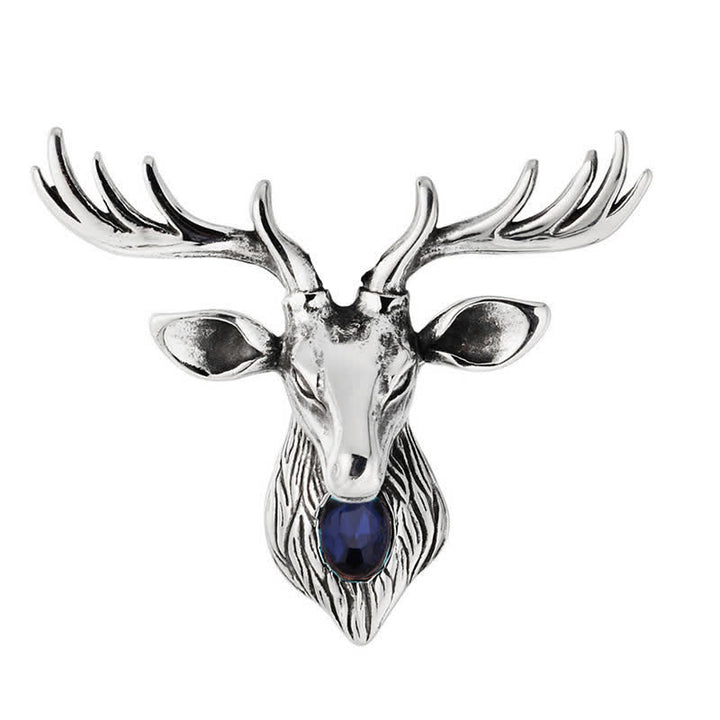 Broche majestueuse en forme de cerf bleu pour homme
