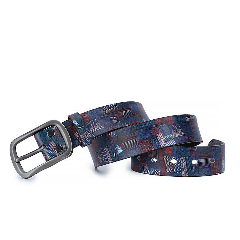 Ceinture en cuir véritable à motif graffiti bleu marine