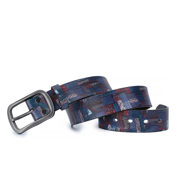 Ceinture en cuir véritable à motif graffiti bleu marine