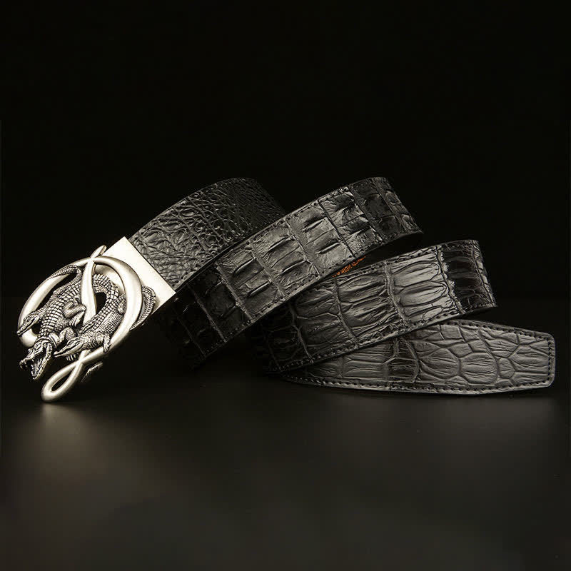 Ceinture en cuir à motif alligator avec boucle en crocodile pour homme