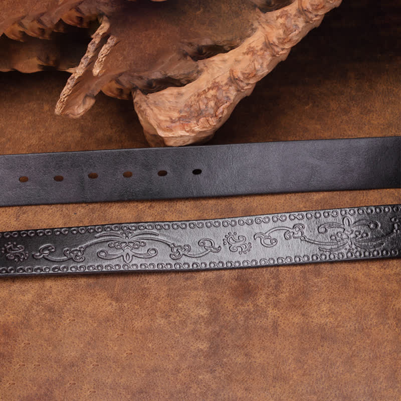 Ceinture unisexe en cuir à imprimé floral et texture rustique