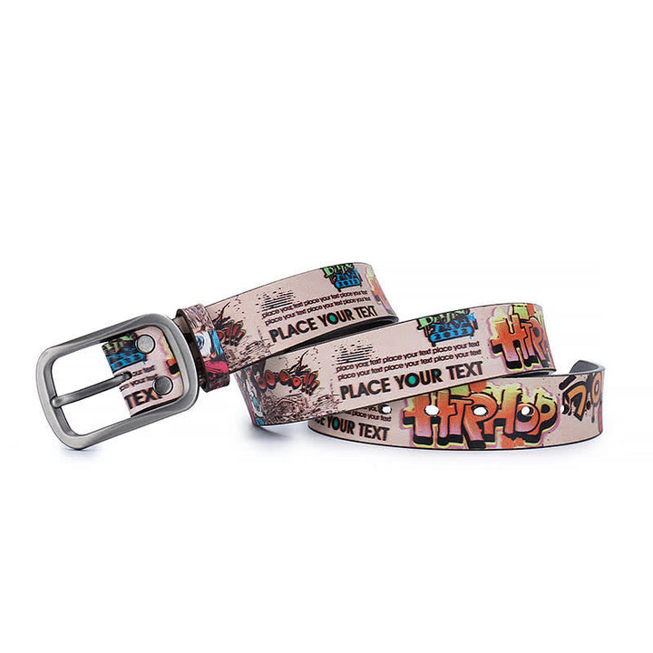 Ceinture en cuir véritable à motif graffiti avec lettres de la ville rose