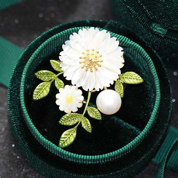 Broche romantique en forme de marguerite et de perles pour femme