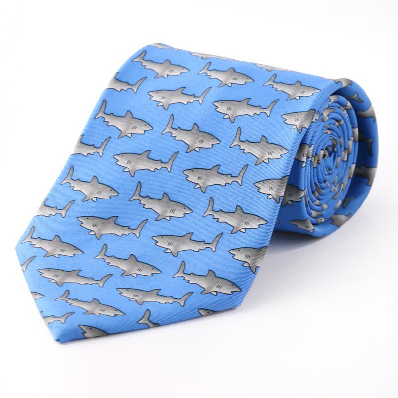 Cravate de campagne pour homme avec motif de dessin animé créatif - Requin - image 1