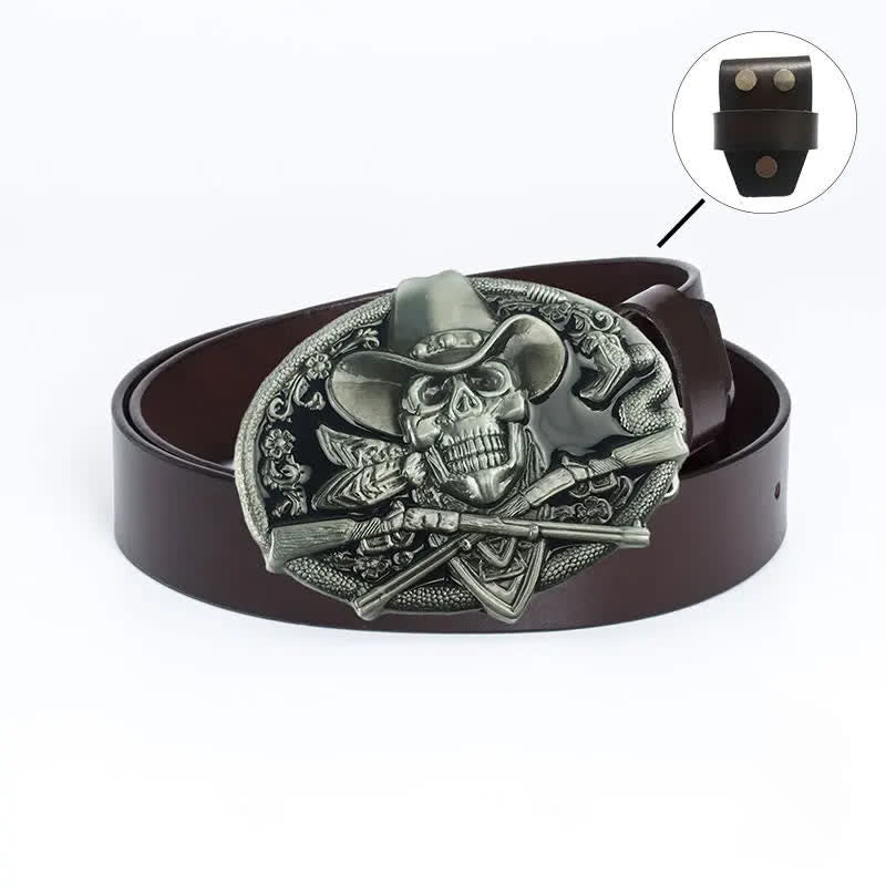 Ceinture en cuir pour homme avec tête de mort et armes croisées