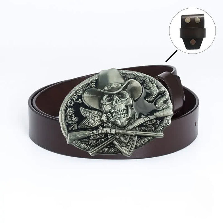 Ceinture en cuir pour homme avec tête de mort et armes croisées