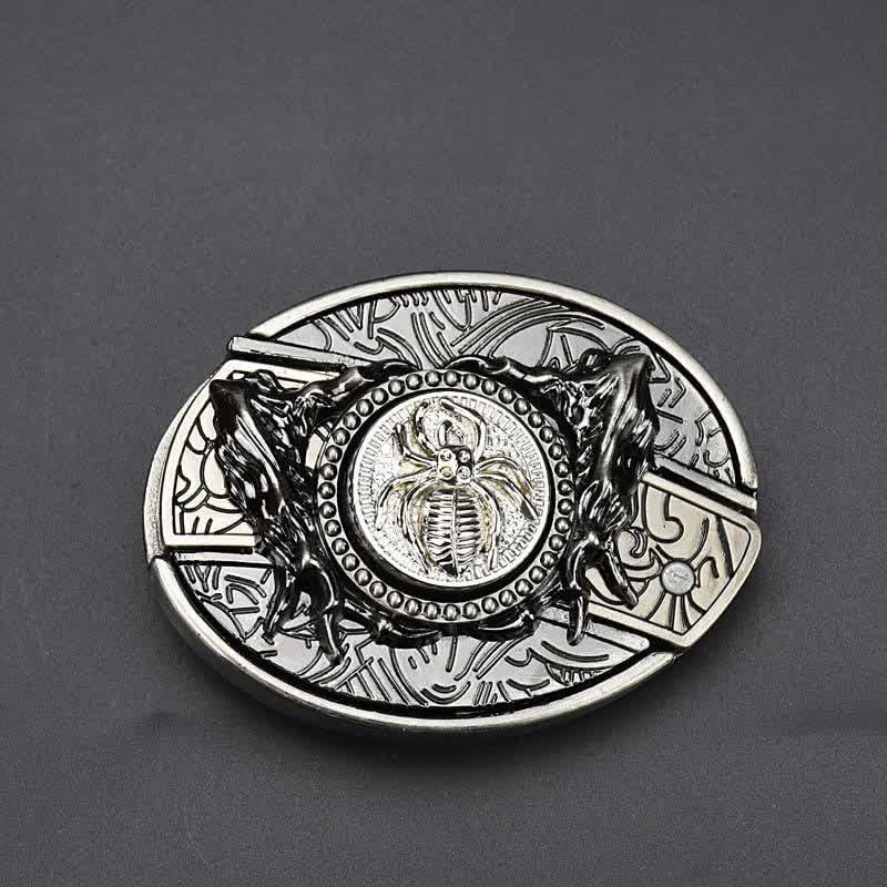 Ceinture en cuir araignée rotative pour homme avec couteau pliant