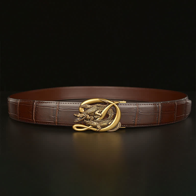 Ceinture en cuir à motif alligator avec boucle en crocodile pour homme