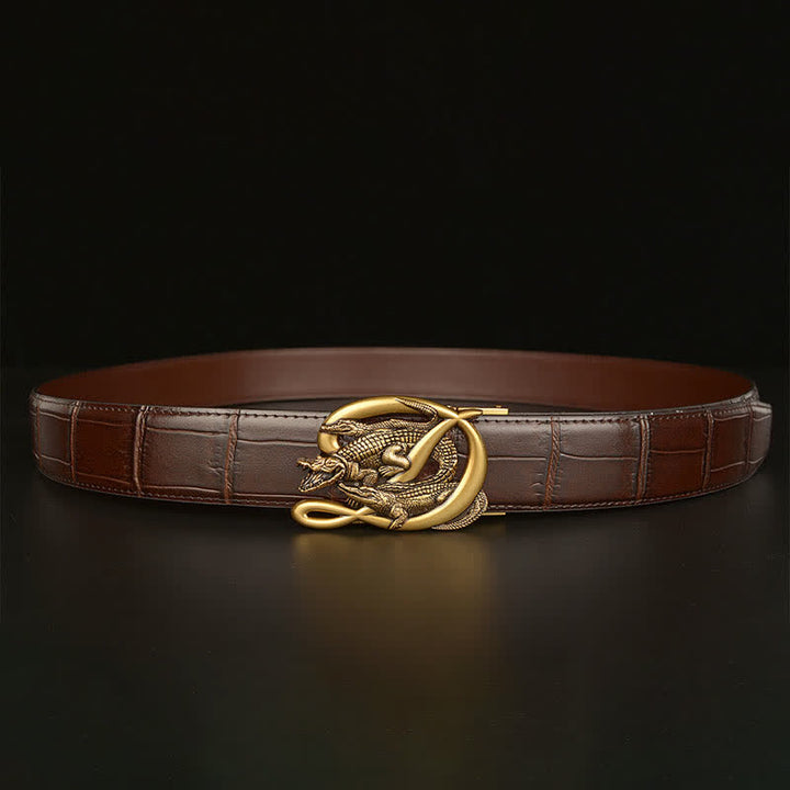 Ceinture en cuir à motif alligator avec boucle en crocodile pour homme