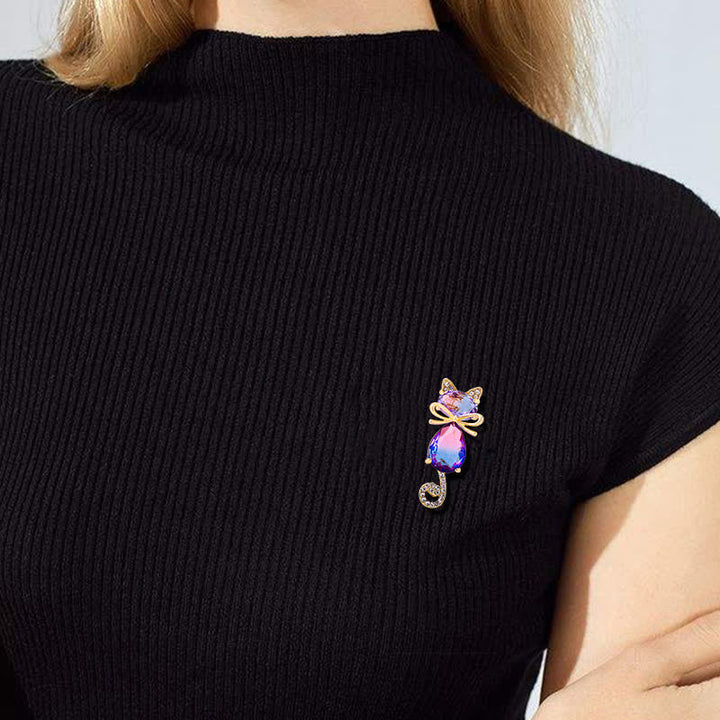 Broche en strass pour femme en forme de chaton mignon