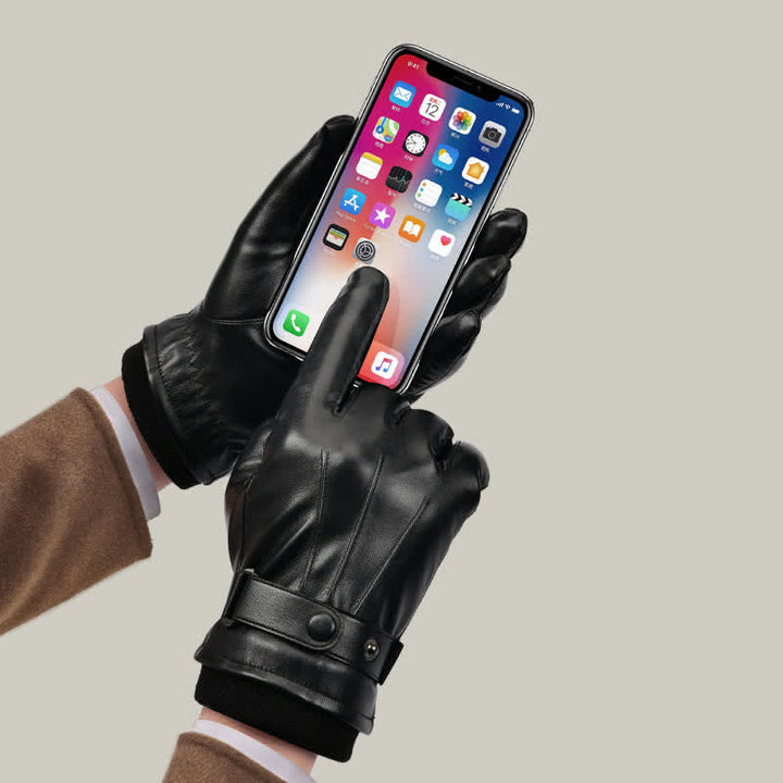 Gants en cuir PU imperméables pour écran tactile pour hommes