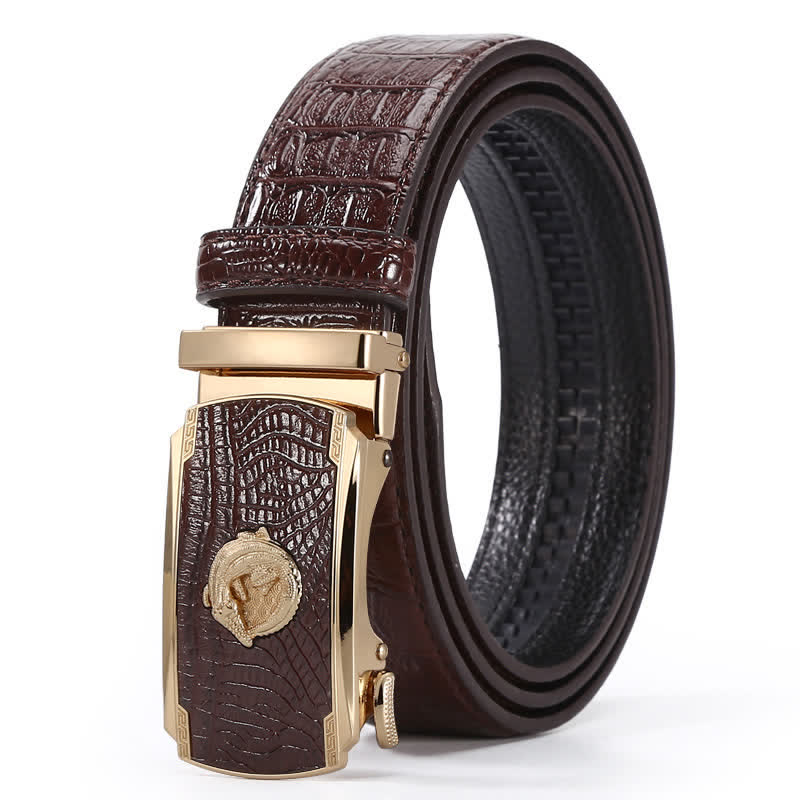 Ceinture en cuir à boucle automatique pour homme, motif crocodile
