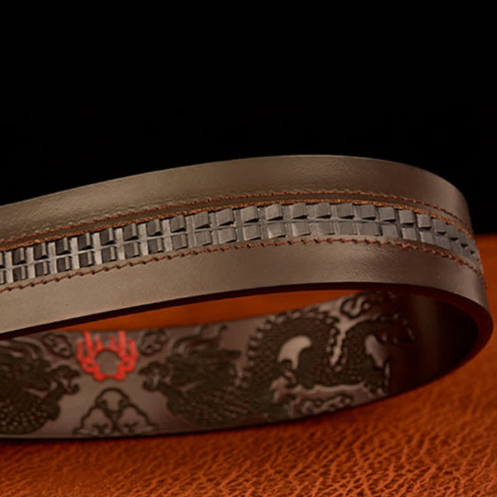 Ceinture en cuir à boucle automatique ronde pour homme avec motif dragon de flamme