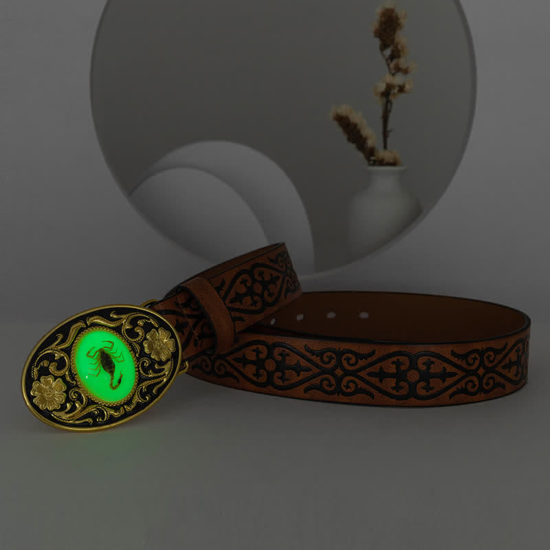 Ceinture en cuir avec boucle scorpion phosphorescente pour homme