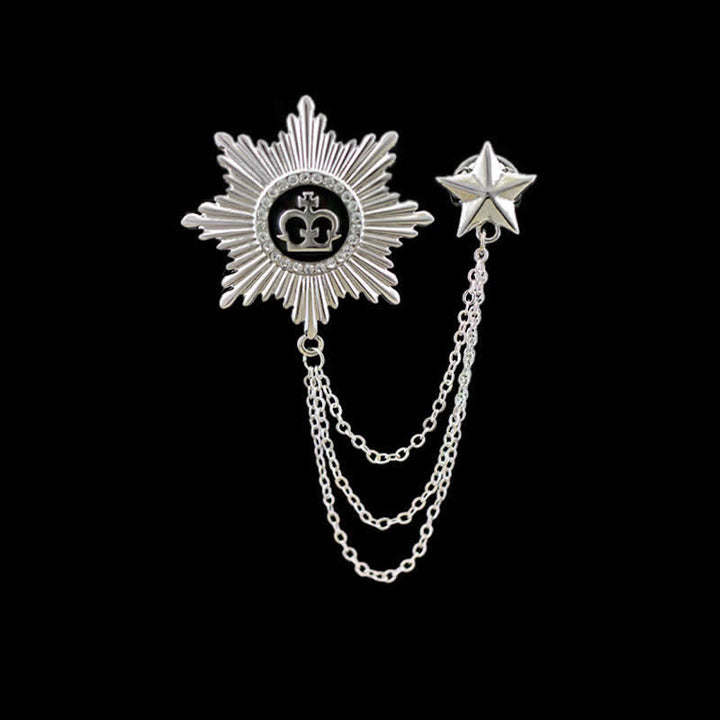 Broche chaîne octogonale en forme de couronne étoilée pour homme