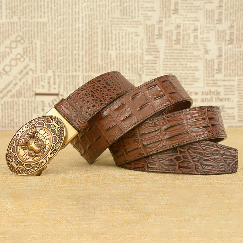 Ceinture en cuir pour homme à motif alligator et chèvre sauvage