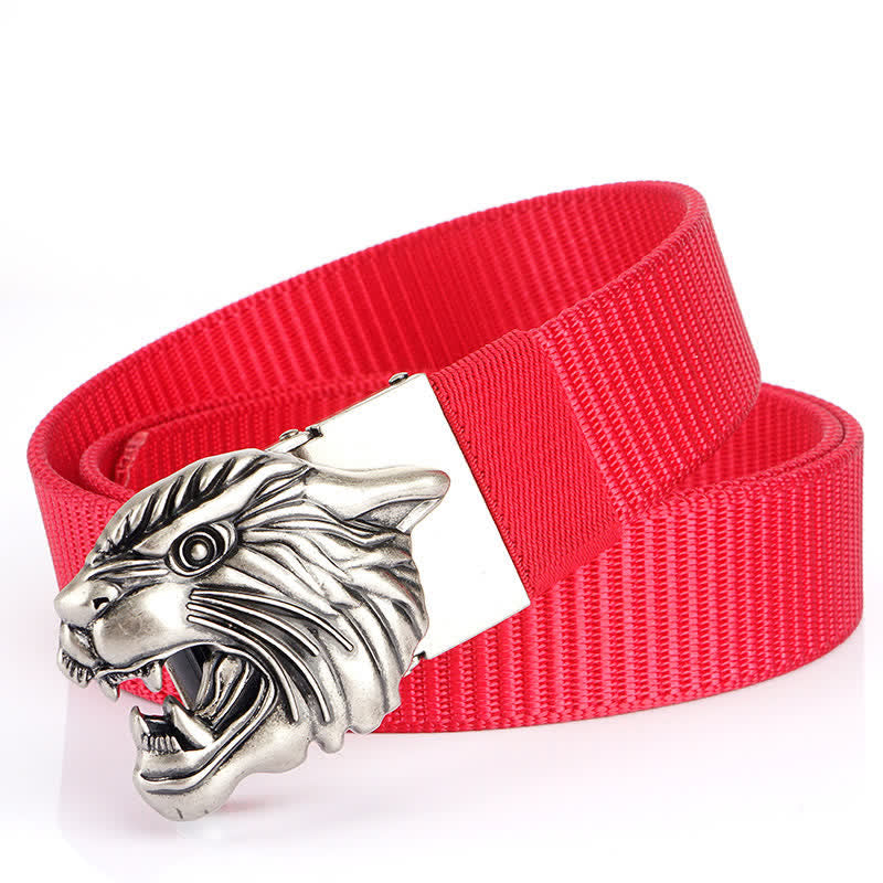 Ceinture en nylon à tête de tigre rugissante pour homme