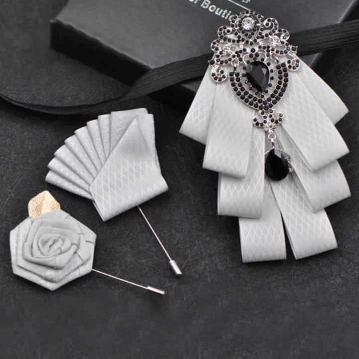 Ensemble de 3 nœuds papillon à carreaux noirs et strass